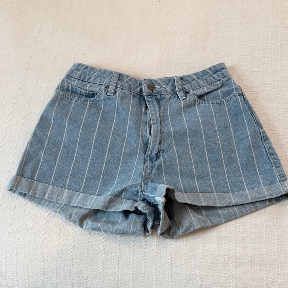 RVCA Light Blue Striped Jean Shorts